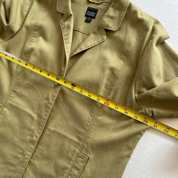 Eileen Fisher Olive Green Jacket Organic Cotton Collared Button Up Canvas Size L - Picture 8 of 10